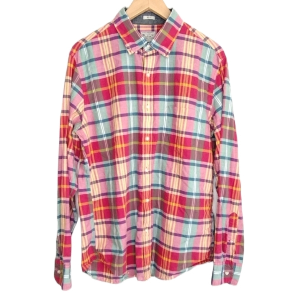 J-Crew Slim Fit Cotton Plaid Button Down Dress Shirt Size L